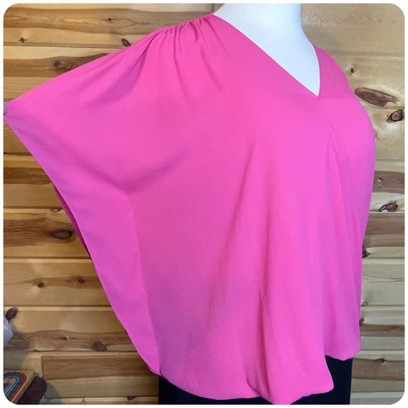 INC International Concepts Surplice Blouse Fuchsia Flutter Sleeve Loose Fit 3X - Picture 2 of 5